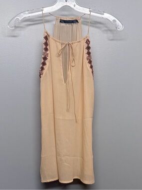 Zara Beige blouse with Embroidered Shoulders
